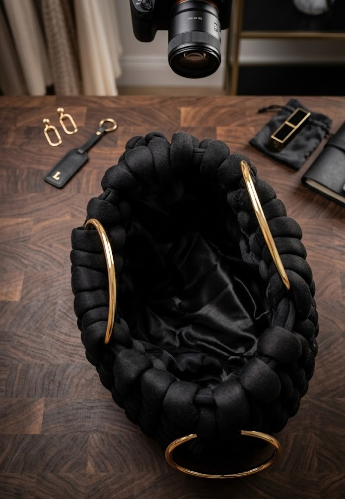 ##La Cabas Scultorea – Nero Intenso & Anelli Dorati##